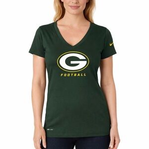 Nike Green Bay Packers Women’s Dri-Fit V-Neck Green Football Tee Size XS